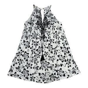 Esley Gray Embroidered Floral Linen Blend Halter Shift Dress S